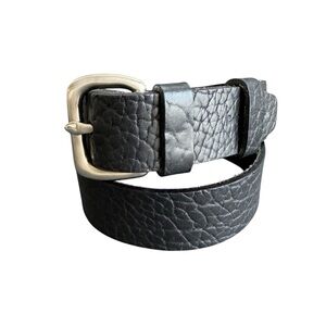 Bottega Artigiana Belt Italian Black Leather Belt Silver Tone Buckle Italy 32